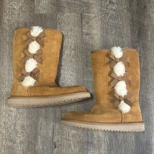 Koolaburra by UGG Victoria Tall Chestnut Womens Faux Fur Suede Boots Size 8